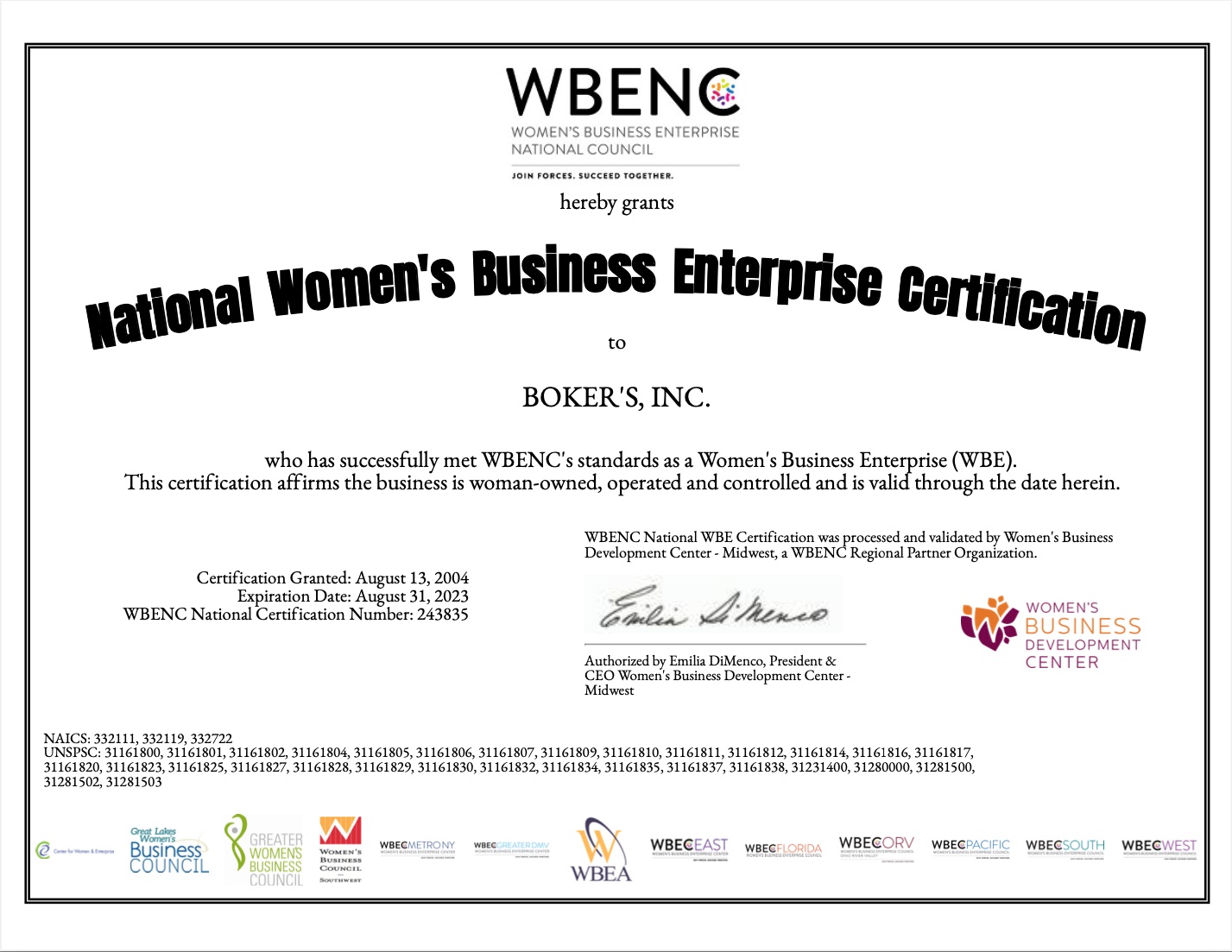 Woman Owned Certificate
